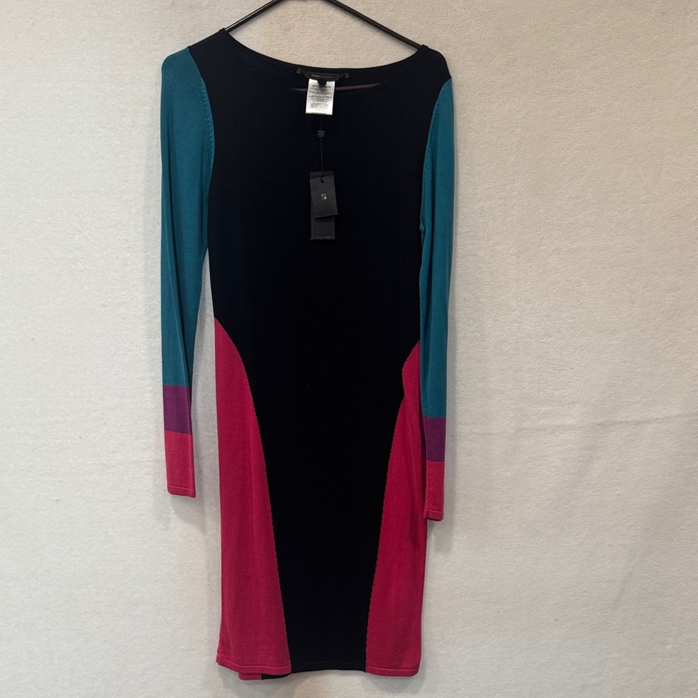 BCBGMaxAzria Teal and Pink Long Sleeve Dress